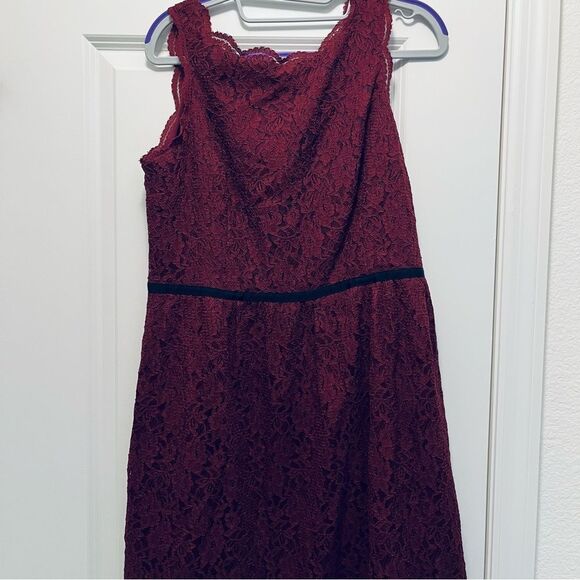 Loft Fully Line Lace Dress Size 10P Wine Color EUC - Picture 3 of 12